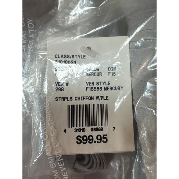 David's Bridal Long Strapless Chiffon Dress Pleated Bodice Gray Mercury Size 4 - Picture 2 of 2